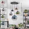 Koyoto hanging light, globe light, pendant light blue, chrome, green, clear, coppery, Smoke-coloured, 5-light sources