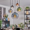 Koyoto hanging light, globe light, pendant light blue, chrome, green, clear, coppery, Smoke-coloured, 5-light sources