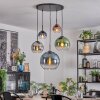 Koyoto hanging light, globe light, pendant light blue, chrome, green, clear, coppery, Smoke-coloured, 5-light sources