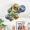 Koyoto ceiling light, globe light blue, gold, green, 10-light sources