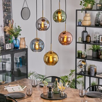 Koyoto hanging light, globe light, pendant light gold, black, 5-light sources