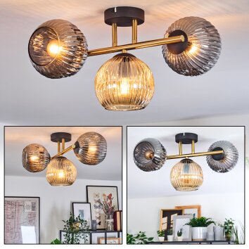 Ripoll ceiling light, globe light gold, black, 3-light sources