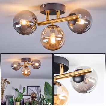 Chehalis ceiling light, globe light gold, black, 3-light sources