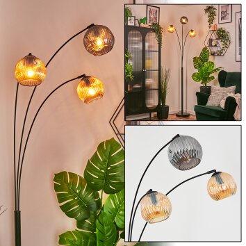 Ripoll globe light, floor lamp Amber, Smoke-coloured, 3-light sources