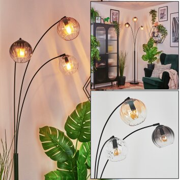 Koyoto globe light, floor lamp Amber, clear, Smoke-coloured, 3-light sources