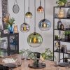 Koyoto hanging light, globe light, pendant light blue, chrome, green, clear, coppery, Smoke-coloured, 5-light sources