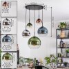 Koyoto hanging light, globe light, pendant light blue, chrome, green, clear, coppery, Smoke-coloured, 5-light sources