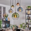 Koyoto hanging light, globe light, pendant light blue, chrome, green, clear, coppery, Smoke-coloured, 5-light sources
