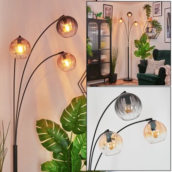 Koyoto globe light, floor lamp Amber, clear, Smoke-coloured, 3-light sources