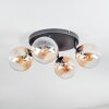 Gastor ceiling light, globe light Amber, clear, 4-light sources