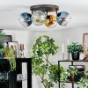 Koyoto ceiling light, globe light blue, gold, green, clear, 4-light sources