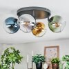 Koyoto ceiling light, globe light blue, gold, green, clear, Smoke-coloured, 4-light sources