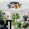Koyoto ceiling light, globe light blue, gold, green, clear, coppery, 4-light sources