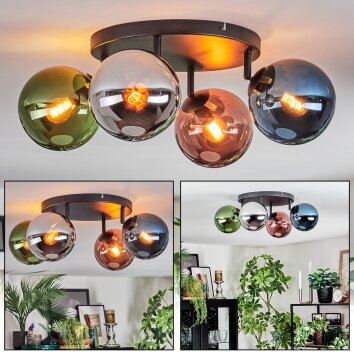 Gastor ceiling light, globe light blue, chrome, green, coppery, Smoke-coloured, 4-light sources