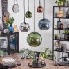 Koyoto hanging light, globe light, pendant light blue, chrome, green, coppery, Smoke-coloured, 5-light sources