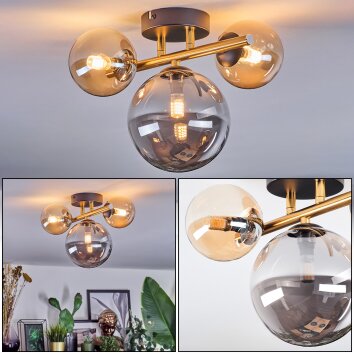 Chehalis ceiling light, globe light gold, black, 3-light sources