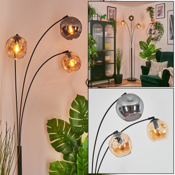 Ripoll globe light, floor lamp Amber, Smoke-coloured, 3-light sources