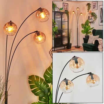 Koyoto globe light, floor lamp Amber, clear, 3-light sources