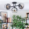 Koyoto ceiling light, globe light clear, Smoke-coloured, 3-light sources