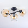 Koyoto ceiling light, globe light Amber, clear, 3-light sources