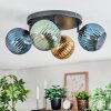 Koyoto ceiling light, globe light blue, gold, green, 4-light sources