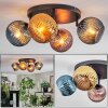 Koyoto ceiling light, globe light blue, gold, coppery, 4-light sources