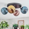 Koyoto ceiling light, globe light blue, gold, coppery, 4-light sources
