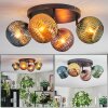 Koyoto ceiling light, globe light blue, gold, green, coppery, 4-light sources