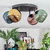 Koyoto ceiling light, globe light blue, gold, green, coppery, 4-light sources