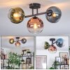 Koyoto ceiling light, globe light blue, green, clear, coppery, 3-light sources