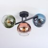 Koyoto ceiling light, globe light blue, green, clear, coppery, 3-light sources