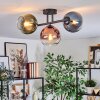 Koyoto ceiling light, globe light blue, green, clear, coppery, 3-light sources