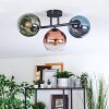 Koyoto ceiling light, globe light blue, green, clear, coppery, 3-light sources