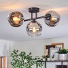 Koyoto ceiling light, globe light chrome, clear, Smoke-coloured, 3-light sources