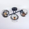 Koyoto ceiling light, globe light chrome, clear, Smoke-coloured, 3-light sources