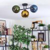 Koyoto ceiling light, globe light blue, gold, green, 3-light sources