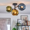 Koyoto ceiling light, globe light blue, gold, green, 3-light sources