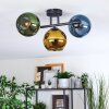 Koyoto ceiling light, globe light blue, gold, green, 3-light sources