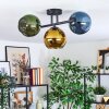 Koyoto ceiling light, globe light blue, gold, green, 3-light sources
