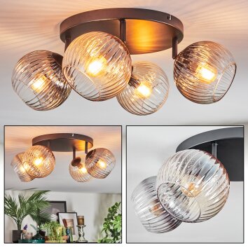 Koyoto ceiling light, globe light Amber, clear, Smoke-coloured, 4-light sources