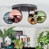 Koyoto ceiling light, globe light blue, gold, green, coppery, 4-light sources