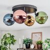 Koyoto ceiling light, globe light blue, gold, green, coppery, 4-light sources
