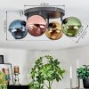 Koyoto ceiling light, globe light blue, gold, green, coppery, 4-light sources