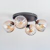 Koyoto ceiling light, globe light Amber, clear, 4-light sources