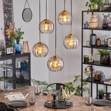Koyoto hanging light, globe light, pendant light gold, black, 5-light sources