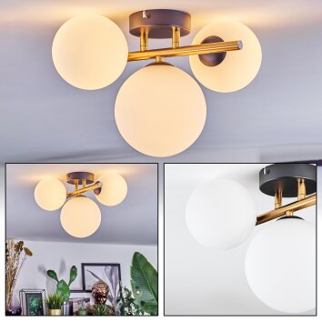 Chehalis ceiling light, globe light gold, black, 3-light sources