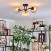 Koyoto ceiling light, globe light Amber, clear, 3-light sources