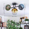 Koyoto ceiling light, globe light blue, gold, green, clear, 3-light sources