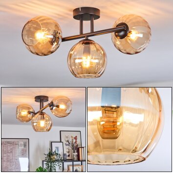 Koyoto ceiling light, globe light Amber, 3-light sources