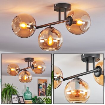 Koyoto ceiling light, globe light Amber, 3-light sources